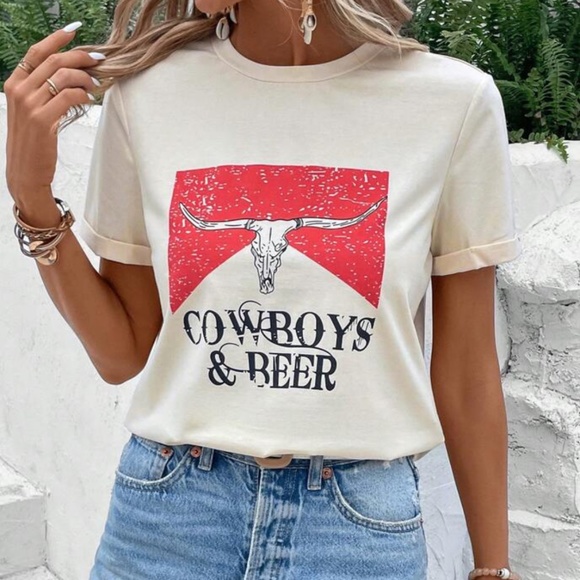 SHEIN Tops - NWT Cowboys and Beer Graphic Tee